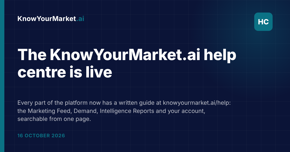 The KnowYourMarket.ai help centre is live